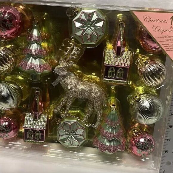 Assortment of 15 Rose Gold Christmas Tree Home Holiday Hanging Ornaments - Picture 3 of 3